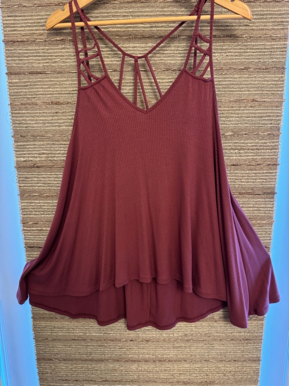 Buckle Ribbed Strappy Back Tank Top - Burgundy